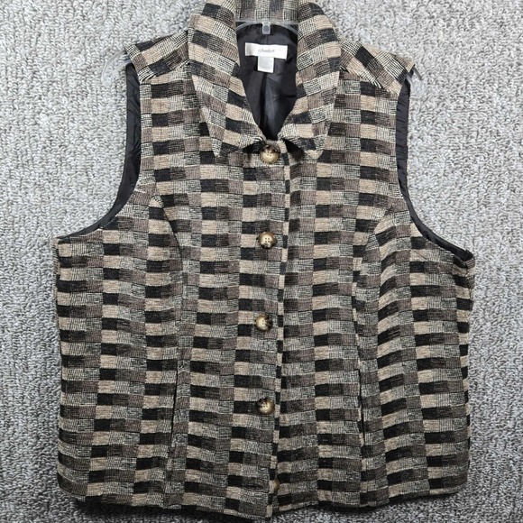 cj banks® Jackets & Blazers - CJ Banks Vest Tan Brown Black Checkered Sleeveless -‎ Womens 1X